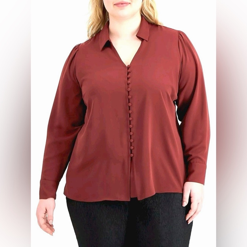 Alfani Medium Women's Burgundy Button-Up Top